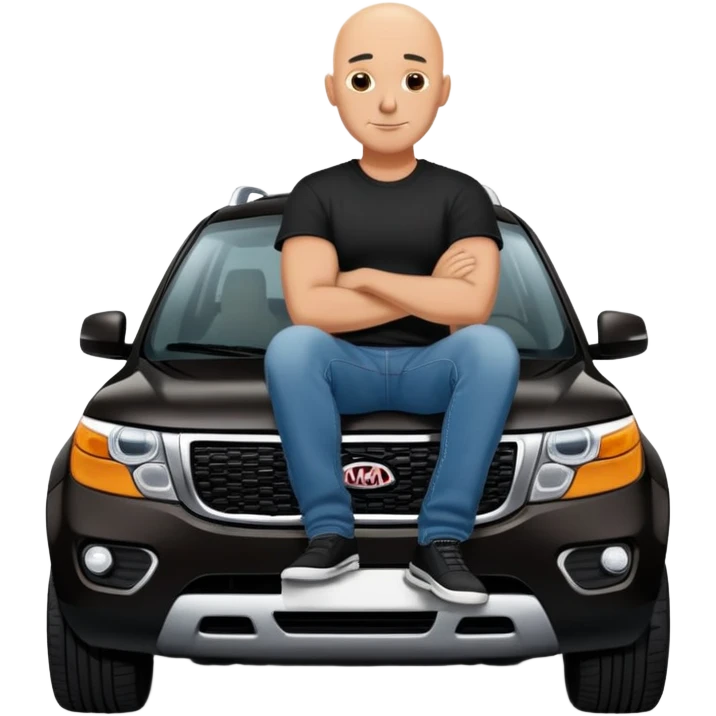bald man sitting on top of a Kia Mohave SUV emoji