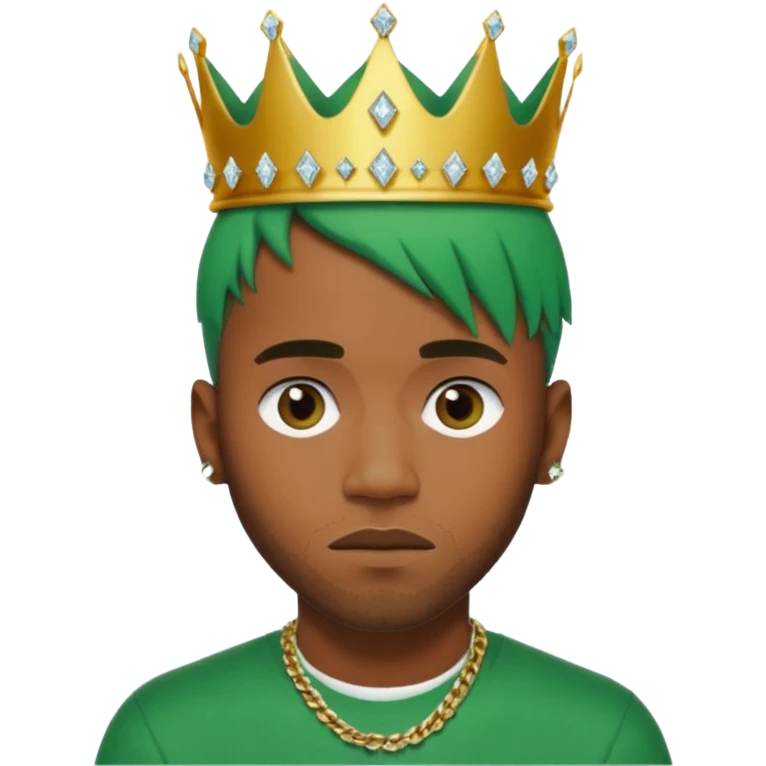 Frank Ocean as an emoji with green hair and diamond crown inspired by Kendrick Lamar emoji