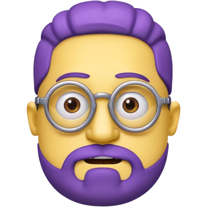 un minions di colore viola con il pizzetto e gli occhiali da vista emoji