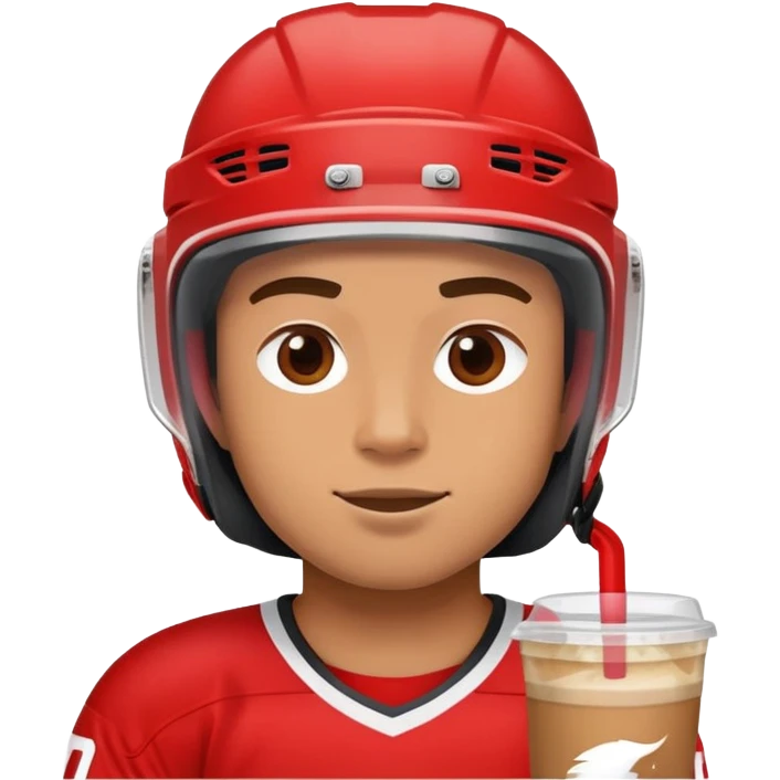 hockey player wearing red drinking an iced coffee wearing a helmet  emoji