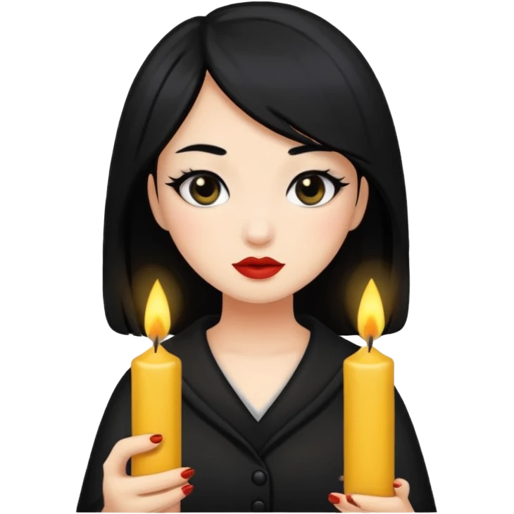 A gurl with black hair make up holding a candle emoji