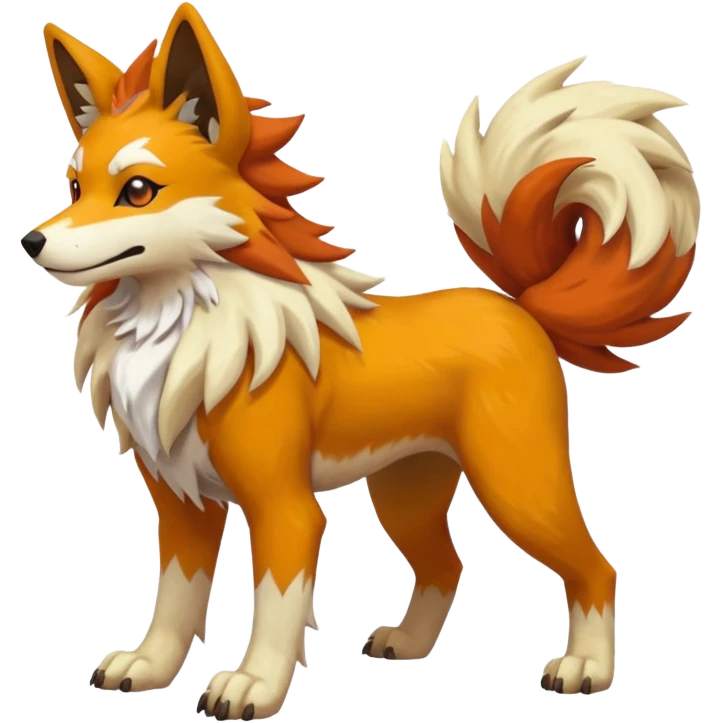 Golden Sun-Glow Sand-Dusted Warm Desert-Shaded Canid Lycanroc-Arcanine-fakemon-hybrid-creature (full body) emoji