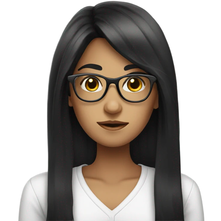 long black hair white body girl with glasses emoji