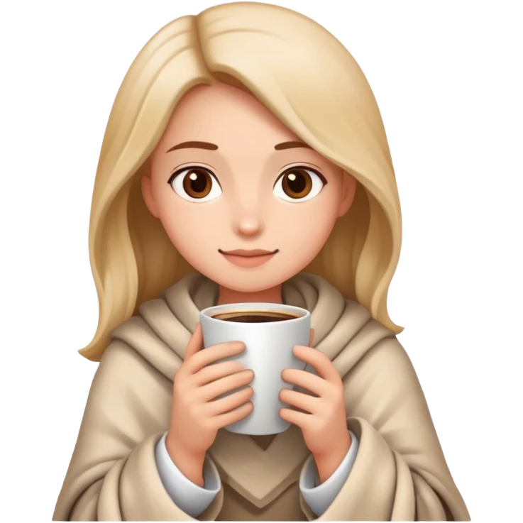 girl holding coffee with a blanket around her emoji