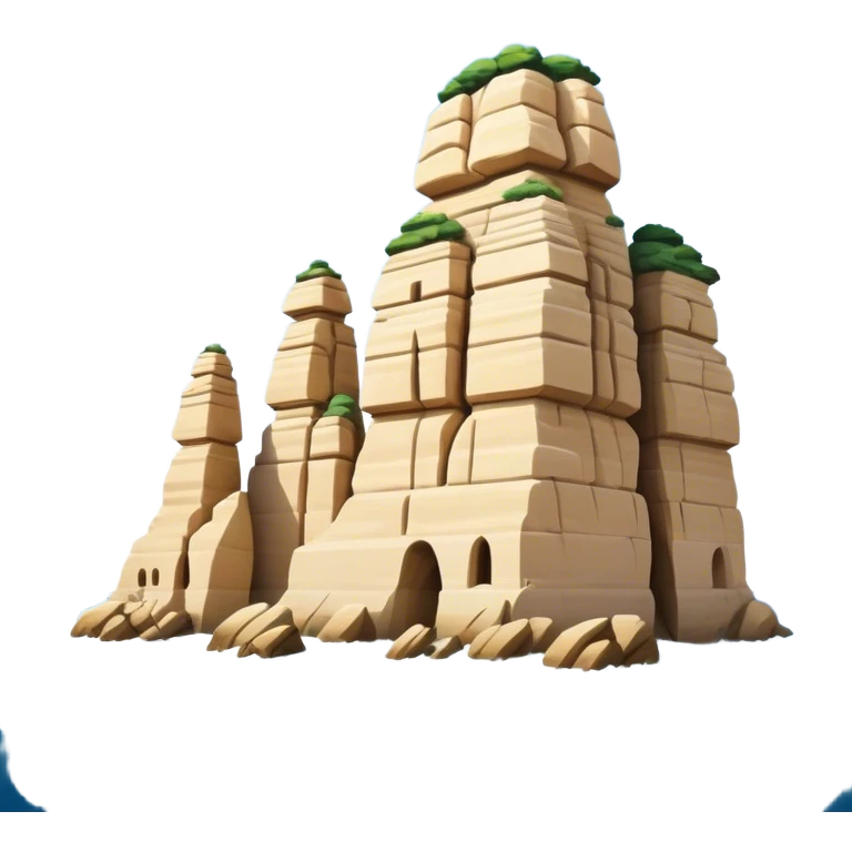Cinematic Realistic Raouche Rocks, Beirut Landmark Emoji, depicting the majestic limestone rock formations rising from the Mediterranean Sea, with waves crashing against their bases under a vibrant sky. emoji