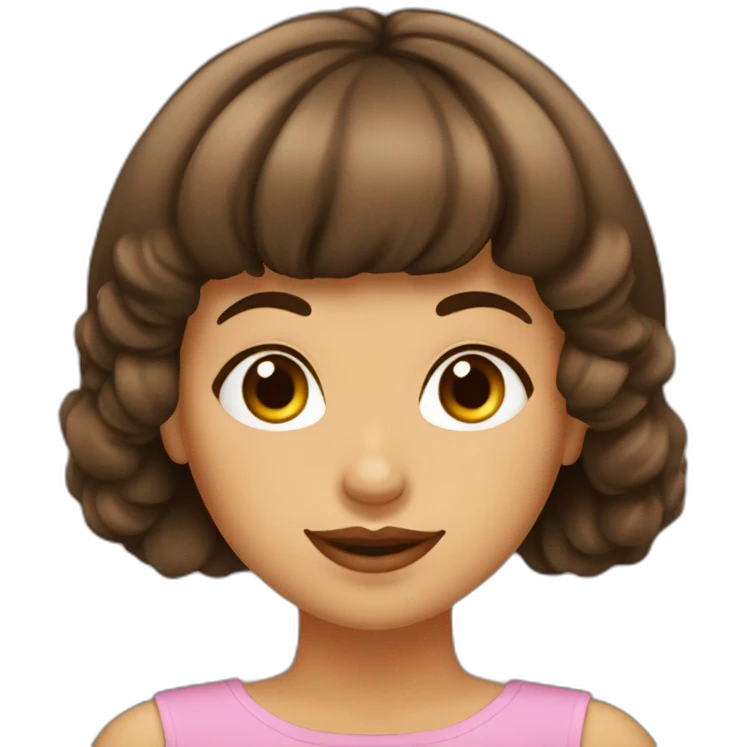Mujer 25 años flequillo piel clara pelo marrón labios grandes emoji