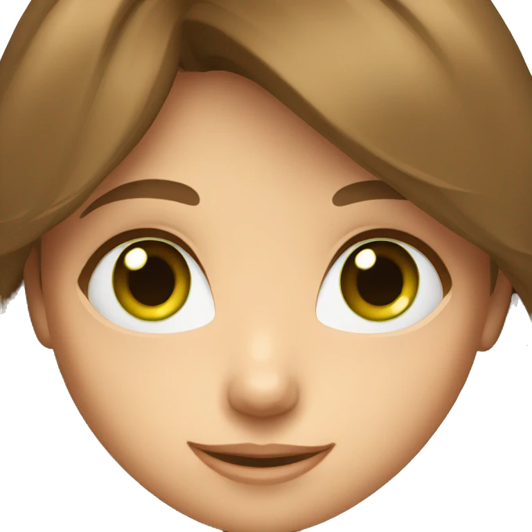 Girl Masha with brown hair and green eyes smiles emoji