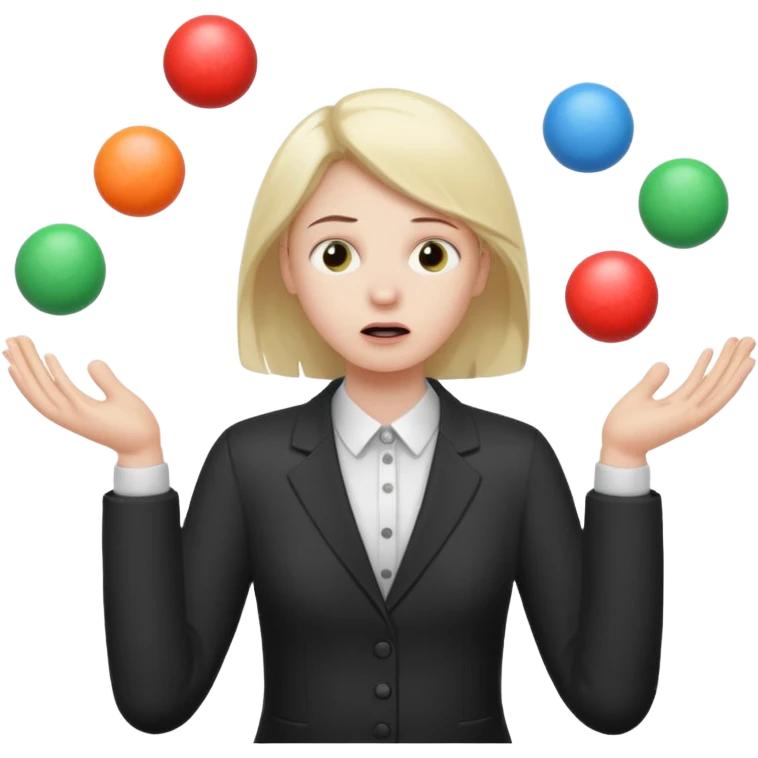 an emoji that depicts a product manager juggling work while mildly panicked and gender neutral emoji