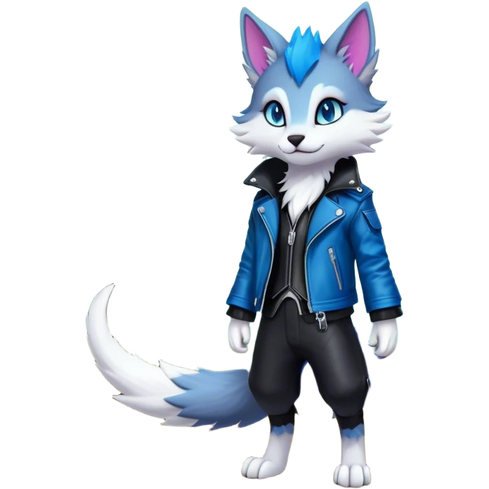 Kawaii dark colorful edgy fantasy ethereal feline-vernid-sergal-fursona animal creature with a tufted tail full body emoji