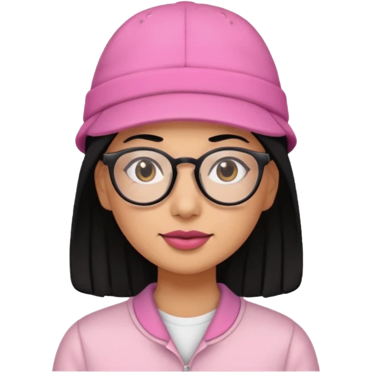 fully black dog, green haired, glassess and a pink hat emoji
