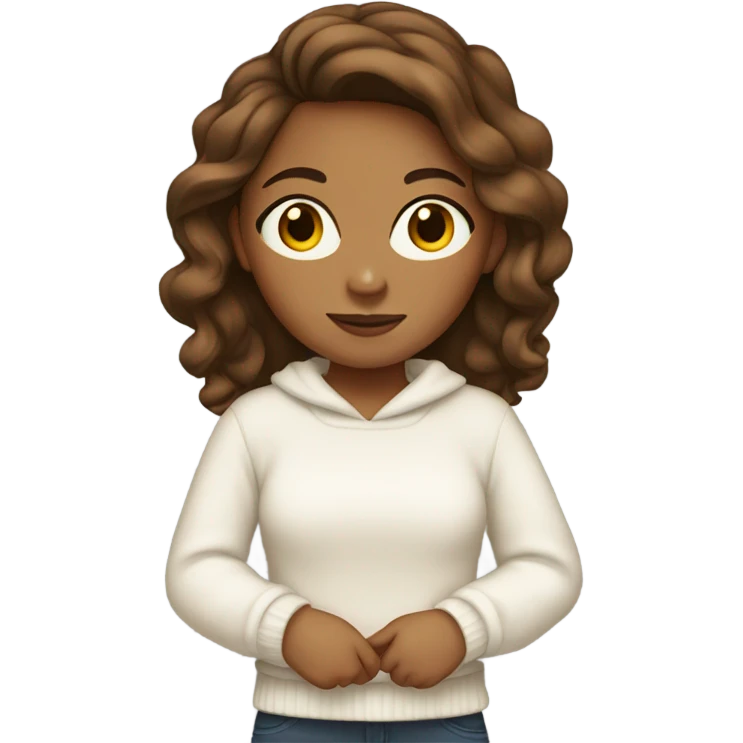 A tan girl with a white sweater and brown hair emoji