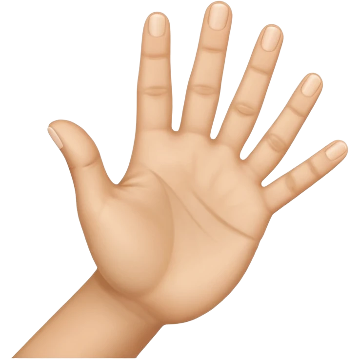 hand with all five fingers extended, palm facing forward, fingers pointing out of the screen toward the viewer, apple emoji style emoji