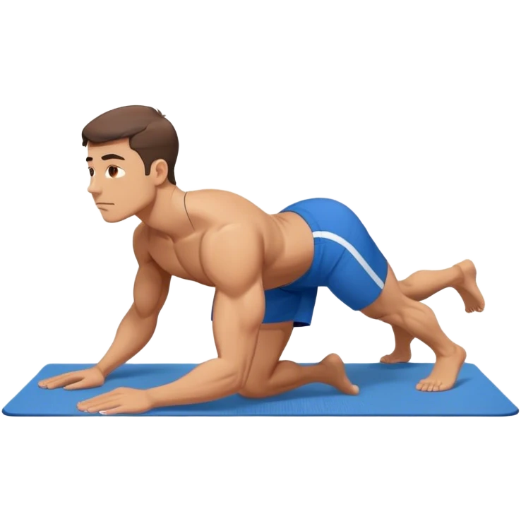 buff man blue shorts doing plank exercise on yoga mat emoji