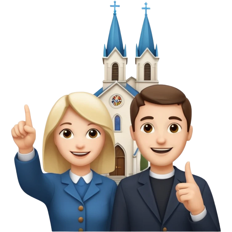 couple pointing to a church in the background emoji