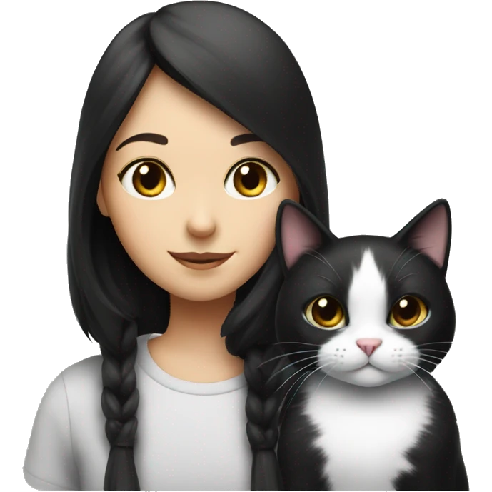 black and white cat with girl emoji