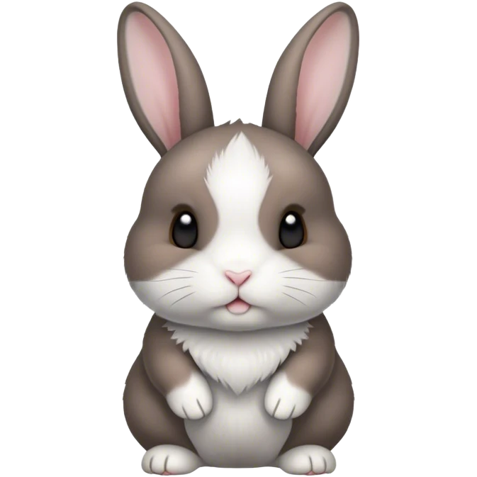 Netherland dwarf bunny with grey/brown fur and white nose and front of toes emoji