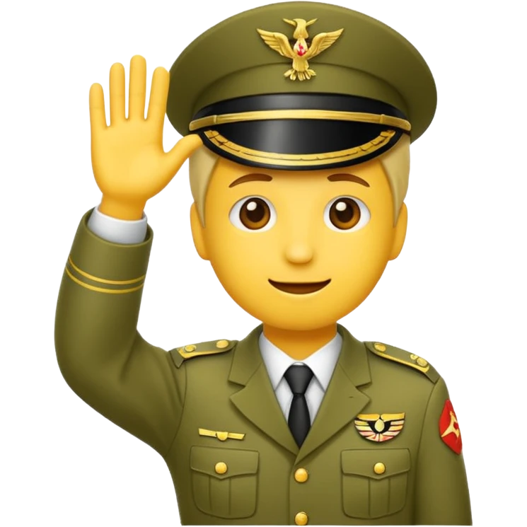 Eine salutierenden Emoji (Hautfarbe: gelb ) in Armee Klamotten männlich; salutierend mit der rechten Hand und auf der Höhe der Stirn emoji