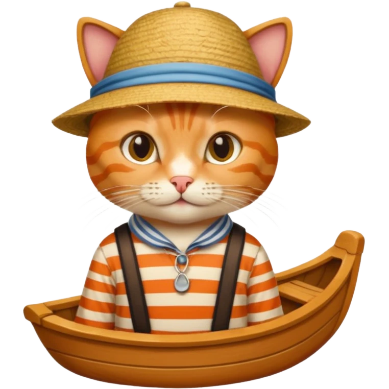 cat wearing gondolier striped shirt and hat emoji