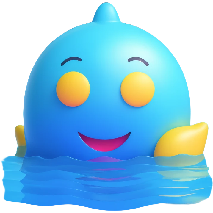 Create an ocean emoji that looks exactly like the reference image in iOS emoji style. It should be 3D, shiny, with smooth gradients, soft shadows, and sunlight reflecting on the water, capturing the classic emoji look. Add a glossy effect to the water surface. emoji