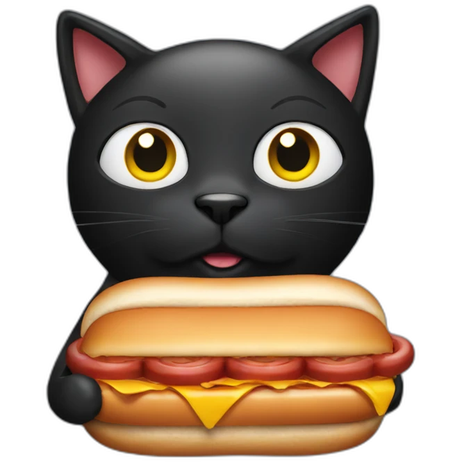 black cat holding a hot dog emoji