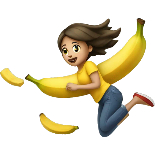 girl falling next to a banana peel emoji