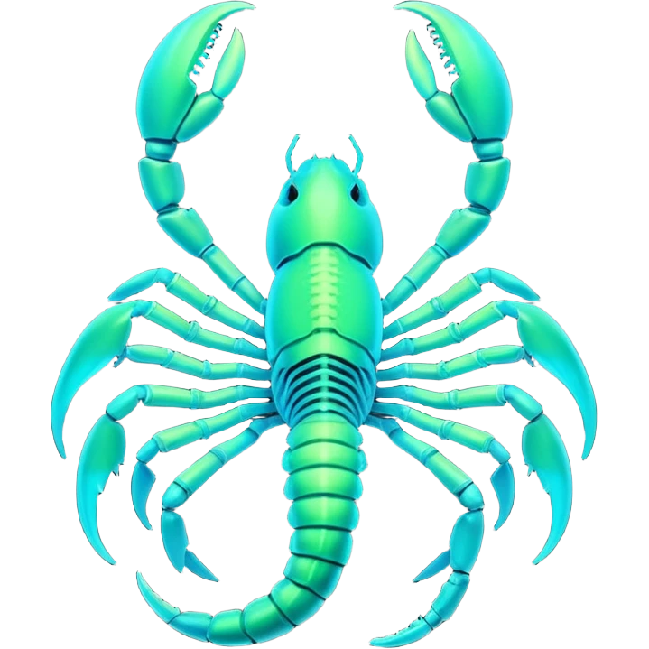 3D render of Radioactive Scorpion, bioluminescent deep sea style, glowing neon blue and green lights, dark background to contrast the glow, translucent organic textures. emoji