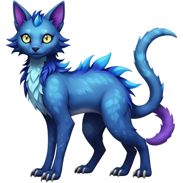 Kawaii dark gloomy bio-luminescent abyssal colorful edgy fantasy ethereal feline-vernid-sergal-fursona animal creature with a tufted tail full body emoji