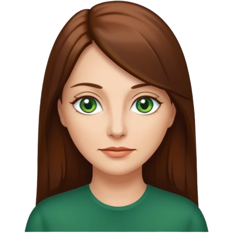 Pretty middle age woman with green eyes and long straight  brown hair  emoji