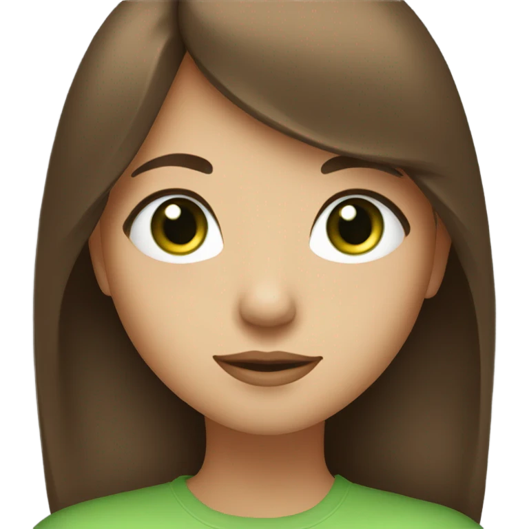 Woman Long brown hair with bangs and green Eyes - in a cute pose emoji