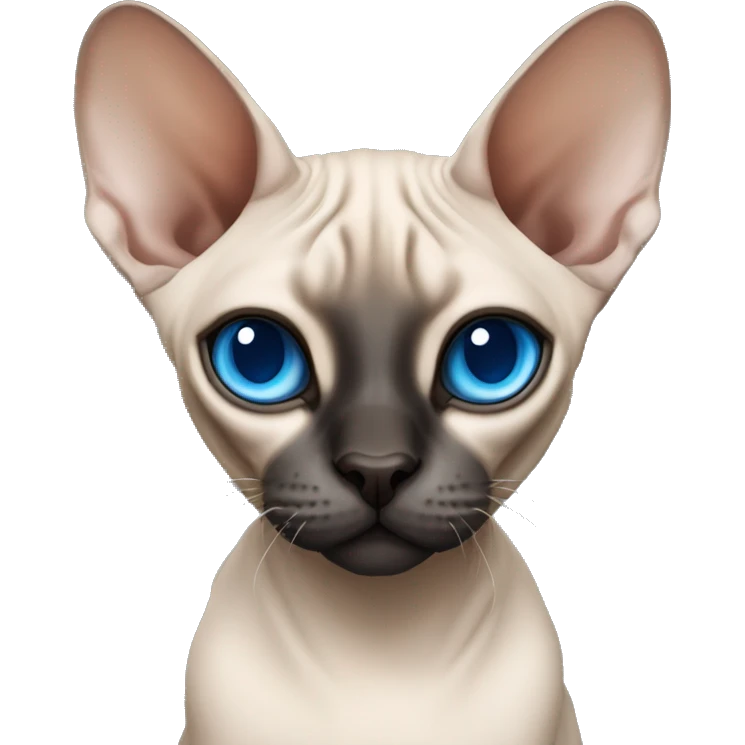 Siamese Sphynx  cat with blue eyes, full body, black nose ears and tail emoji