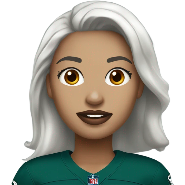  White skin female dark hair red lips wearing Philadelphia Eagles jersey emoji