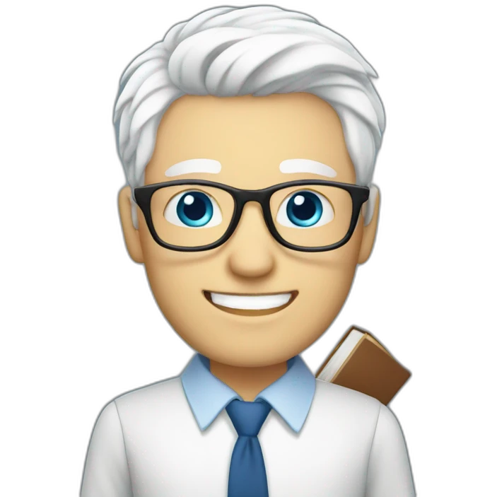 white haired librarian with blue eyes holding a book male emoji
