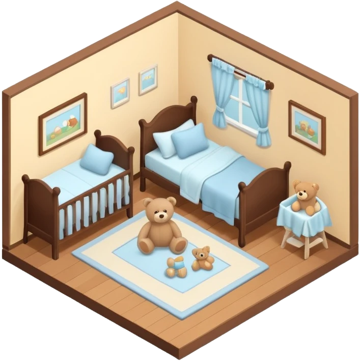 isometric baby room, Cozy baby room with crib and teddy bear emoji