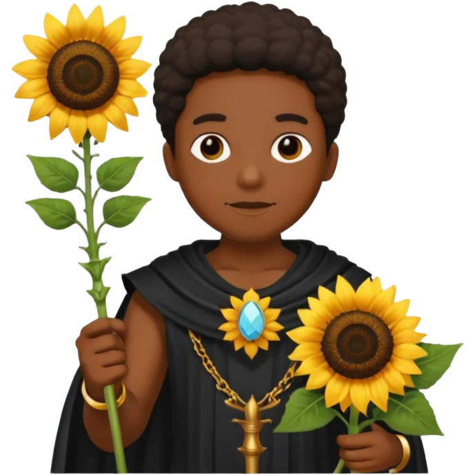 black god with sunflower, scepter emoji