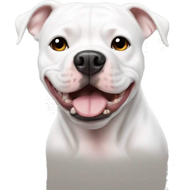 white pitbull with one black eye emoji