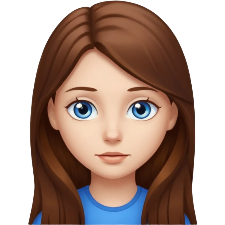 Girl with blue eyes and with with brown long hair ￼ emoji