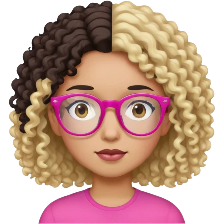 Girl Dark Brown Curly Hair, Pink glasses, And a mixed skin tone. Boy has a  white skin tone, Blonde Hair and black glasses  emoji