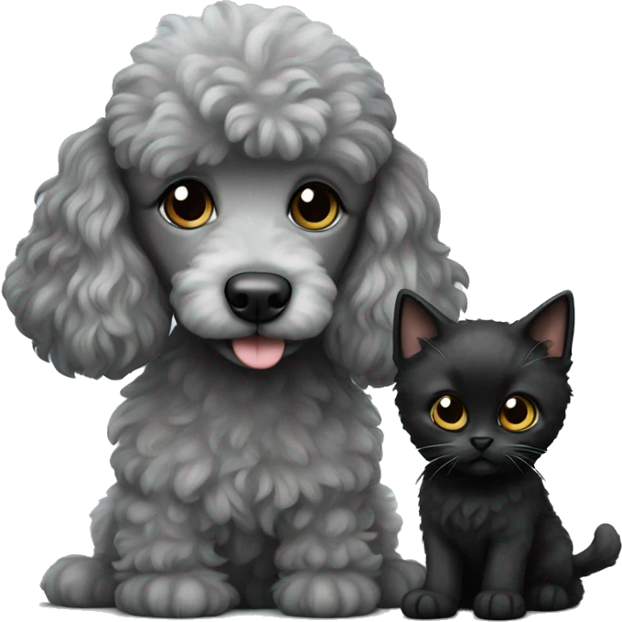 Grey poodle and black kitten emoji