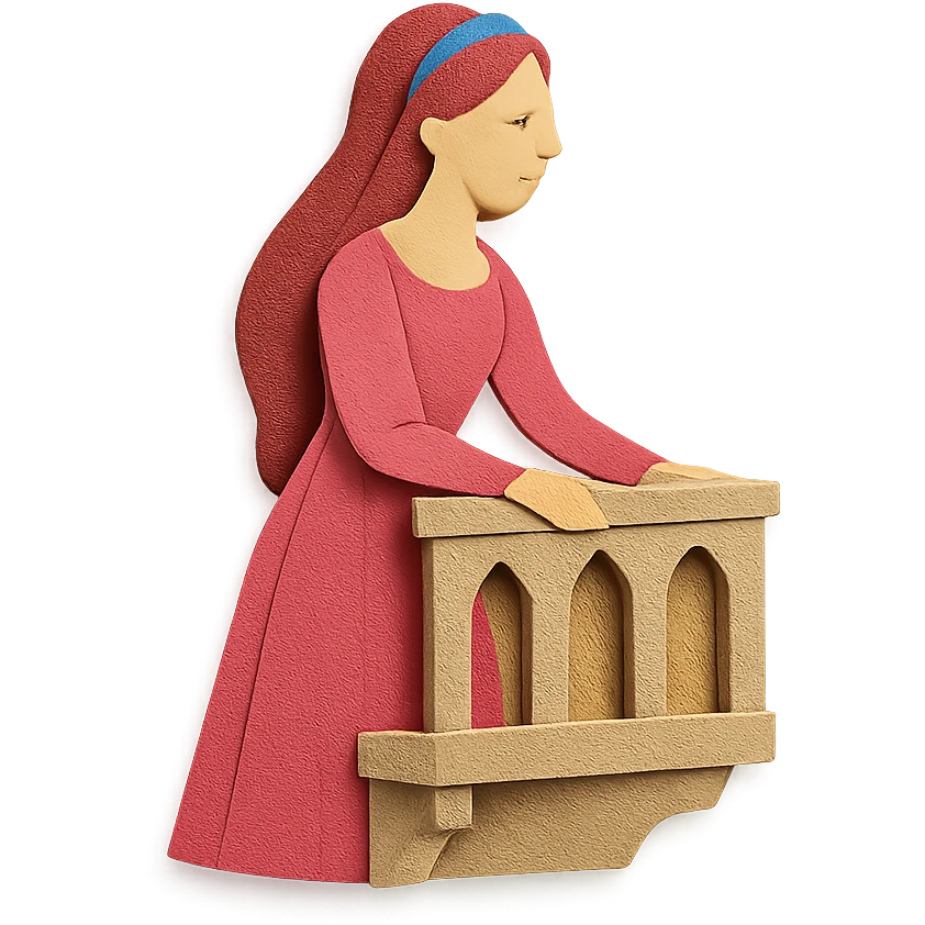 paper craft style Juliet on a balcony emoji