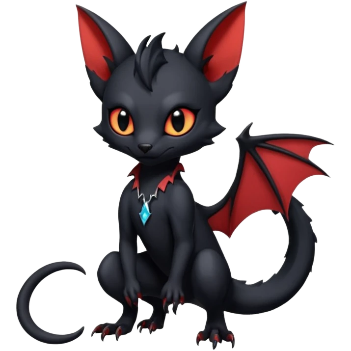 Futuristic Black Cute Dark Abyssa Batty Vampiric Gothic l Ethereal Modern Salandit-Litten-Noibat-Abyss-Lykoi-Fakémon-creature-hybrid Full Body emoji