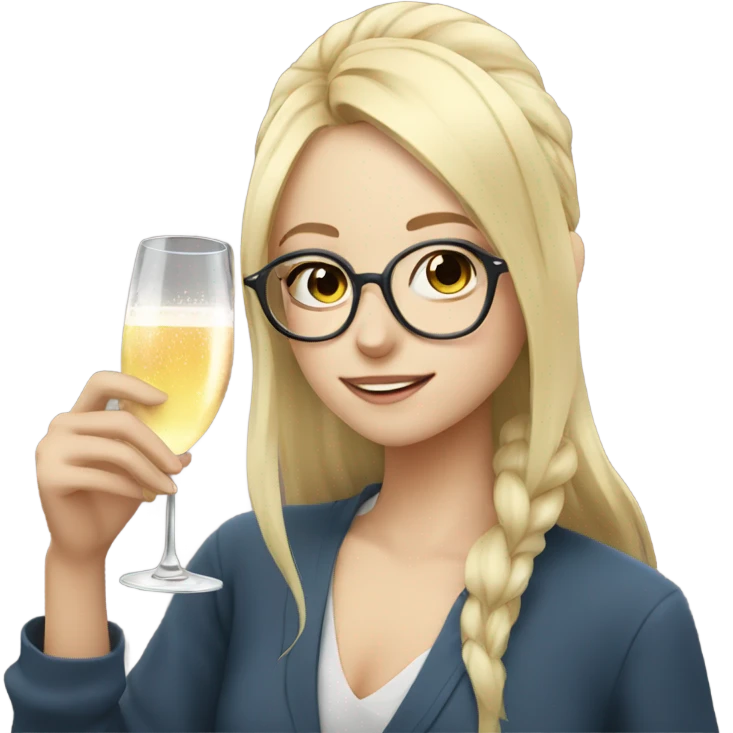 Anime Blonde girl wearing glasses drinking champagne  emoji