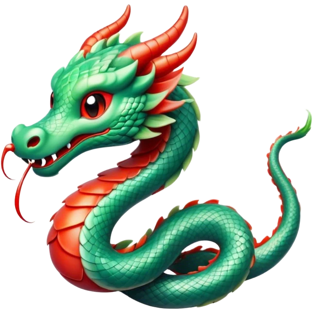 Cinematic Cute Chinese Serpent Dragon Portrait Emoji, Head tilted playfully and inquisitively, showcasing a slender, flowing body with vibrant jade scales and soft vermilion accents intertwined with whimsical wisps of cloud and water details; rendered with realistic finesse and warm natural light, high shine, charming and spirited, styled with a touch of mythic whimsy, soft glowing outline, capturing the essence of a mischievous yet endearing celestial dragon poised to weave magic into your dreams! emoji