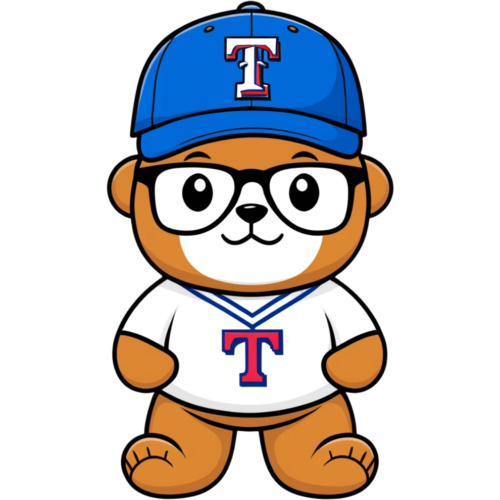 Teddy bear wearing glasses and Texas rangers baseball cap  emoji