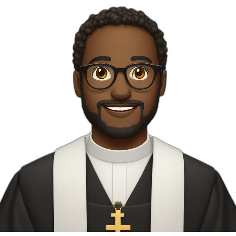 young black catholic priest beard, curly hair, with rounded glasses and clerygman emoji