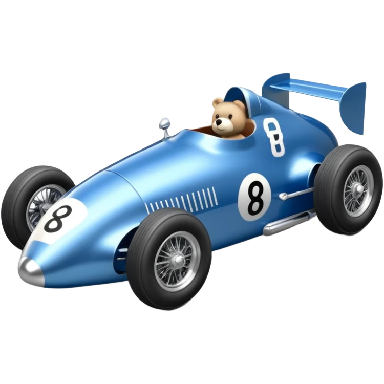  Metallic blue and lightly chrome Antique-looking  kid-sized race car for teddy bear with custom aero body and rear wing  emoji