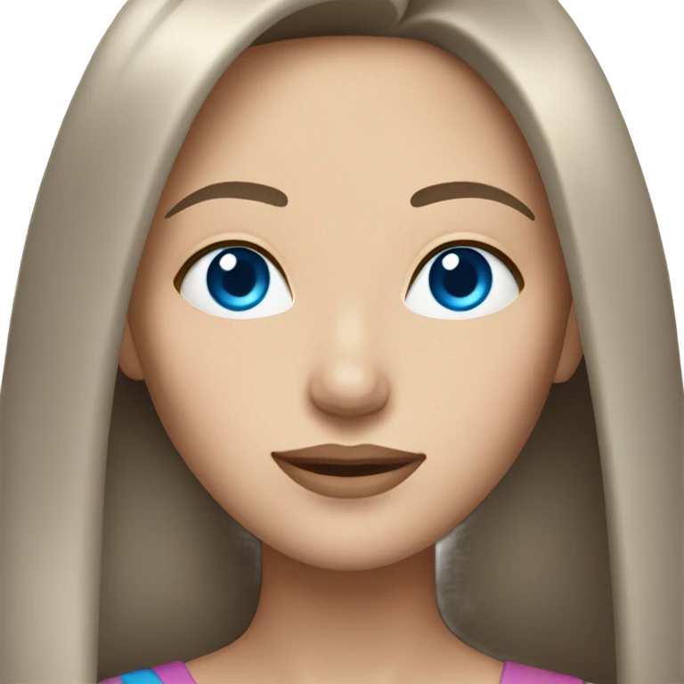 Pale brunette woman with straight long hair, with snatched face and blue eyes emoji