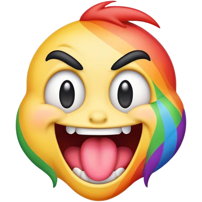 extremely silly emoji face with crazy crossed eyes, rainbow colored tongue flailing wildly from side to side, goofy expression, comical, exaggerated emoji