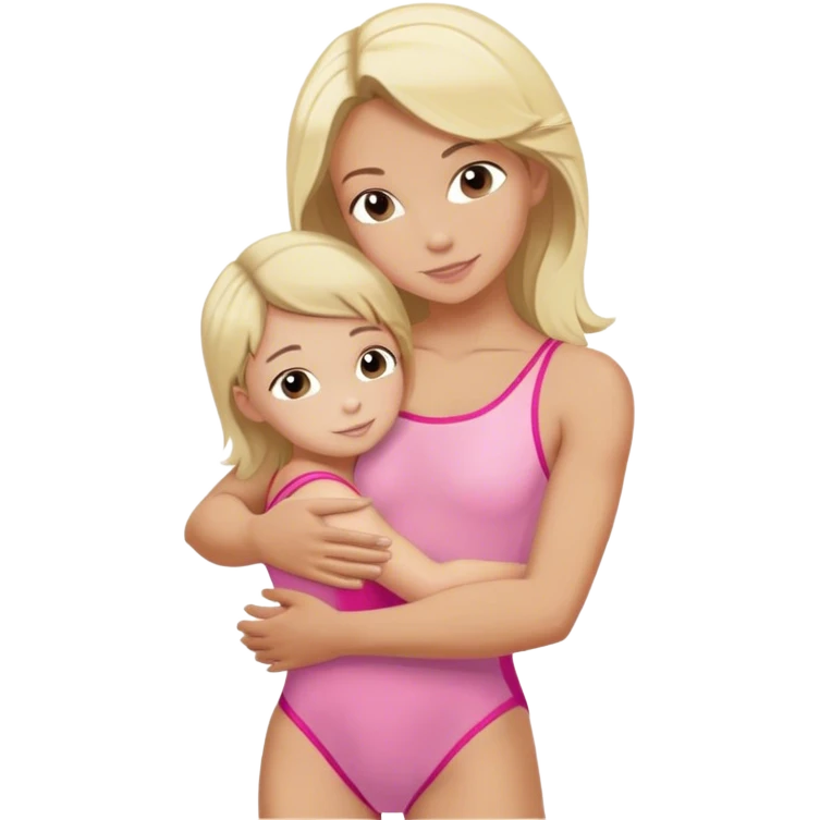 brunette trainer hugs a blonde child in a pink leotard ою в рожевому трико  emoji