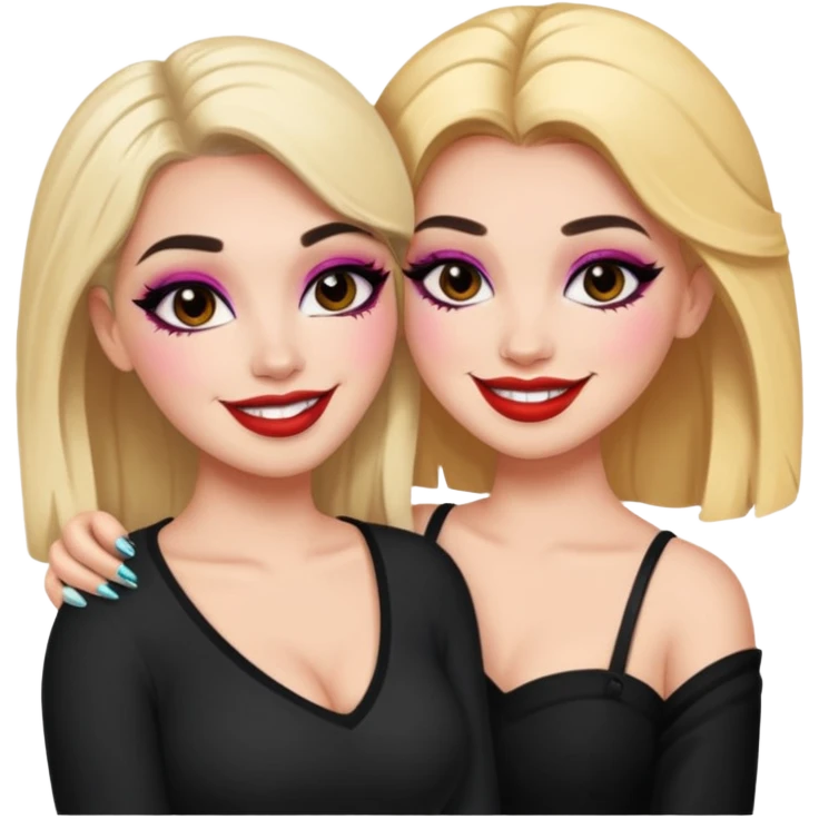 Boujy baddie best friends, fair skin, trendy heavy makeup emoji