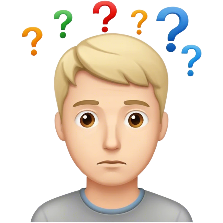 думающий мужчина с вопросами над головой  emoji